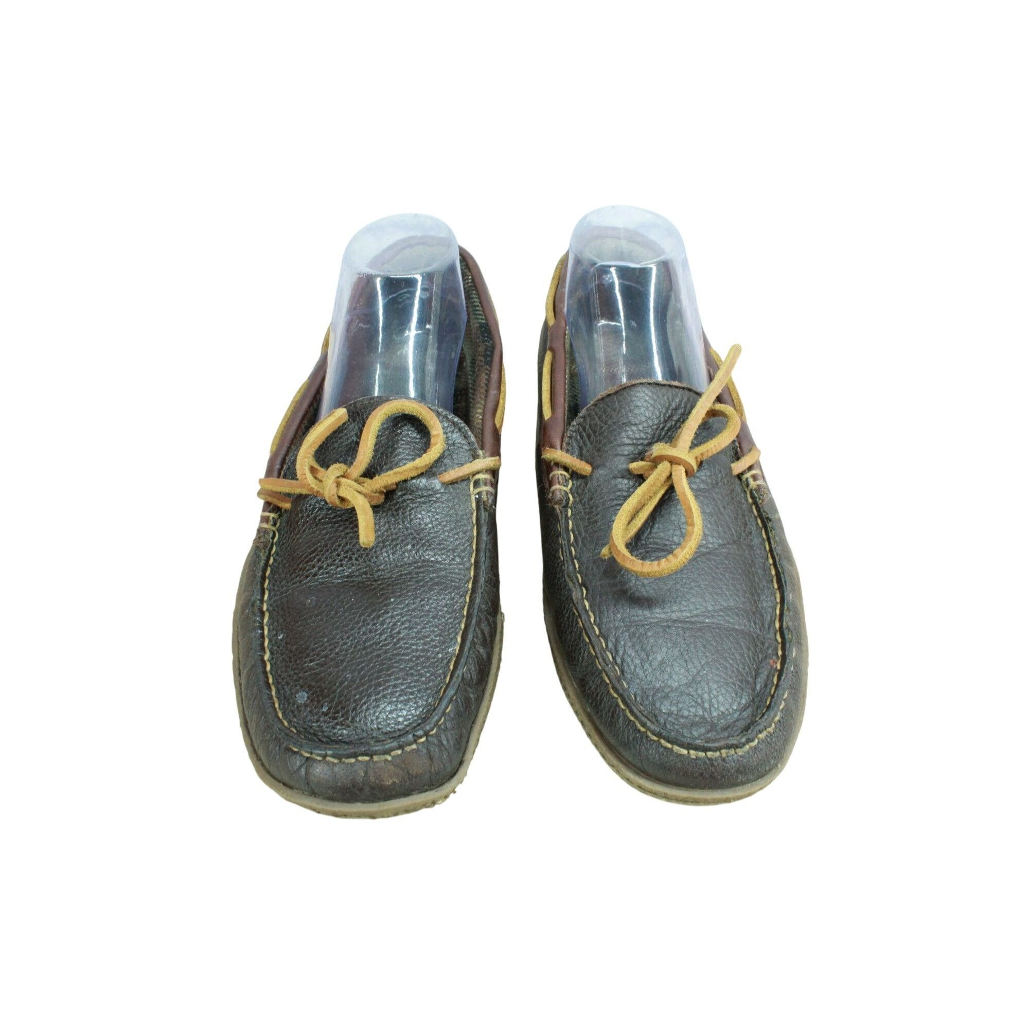 L.L. Bean LL Bean Brown Leather Flannel Lined Moccasin Slippers Size US 10 / EU 43 - 5 Thumbnail