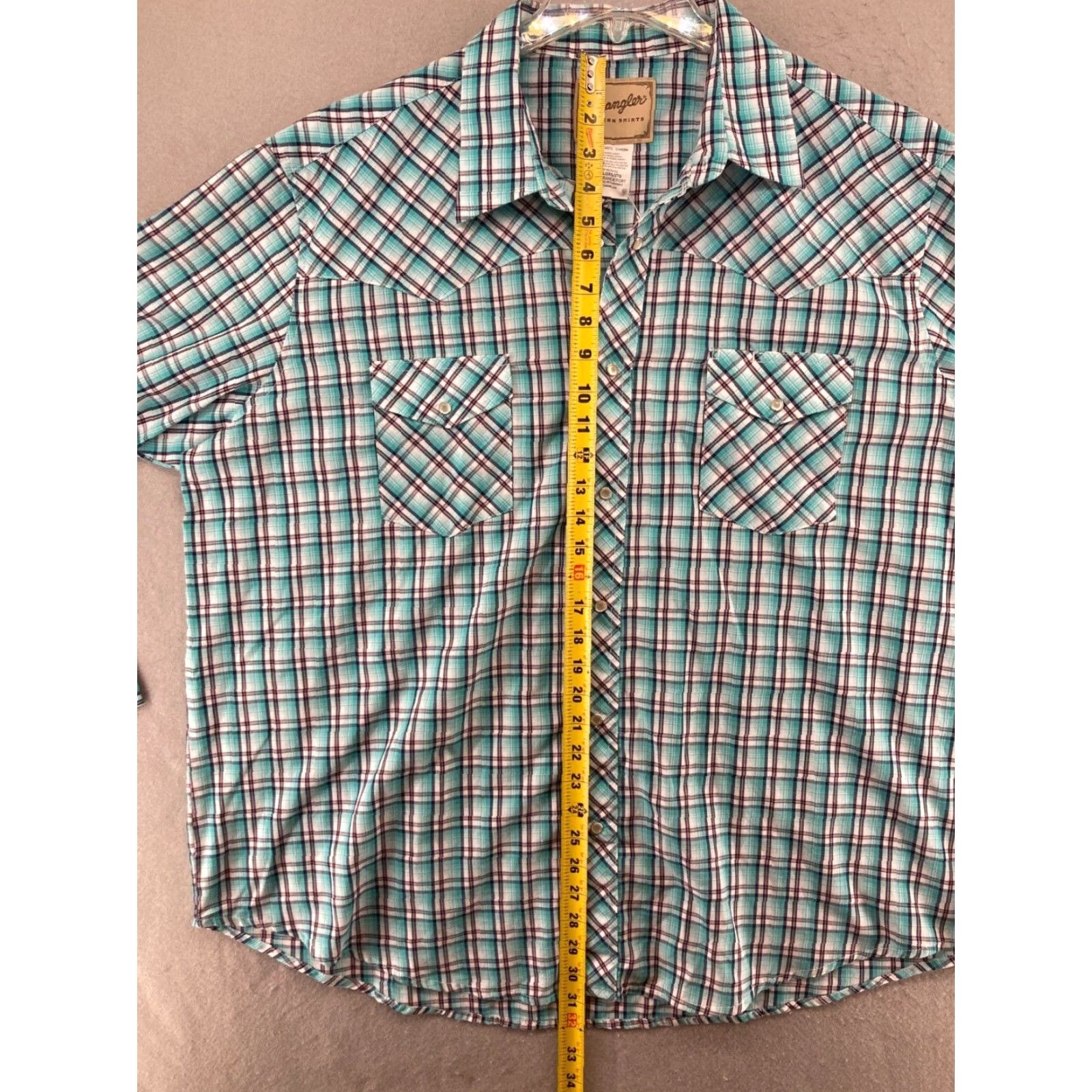 Wrangler Wrangler Western Shirt Mens 2XL Plaid Teal Button-Up Snap Pearl Cowboy Shirt Size US XXL / EU 58 / 5 - 3 Thumbnail