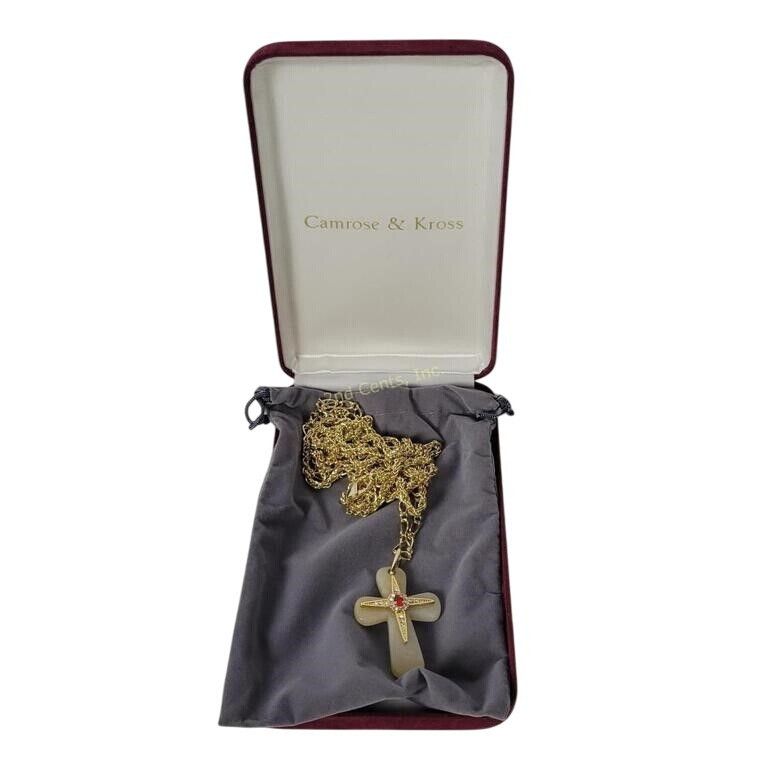 Other Vintage Camrose & Kross Gold Tone Red Gemstone Cross Necklac Size ONE SIZE - 1 Thumbnail