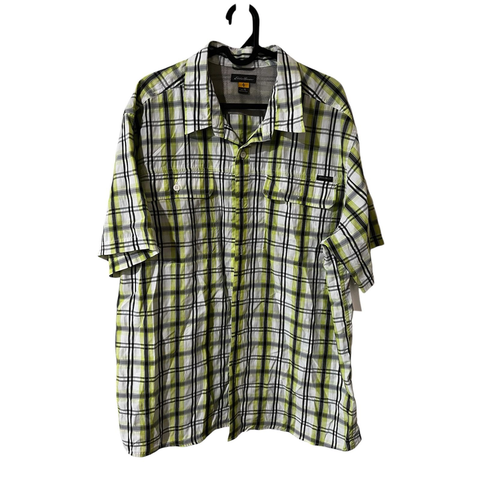 Eddie Bauer Adventure Button Front Shirt Plaid Short Sleeves Green Top Size US XL / EU 56 / 4 - 1 Thumbnail