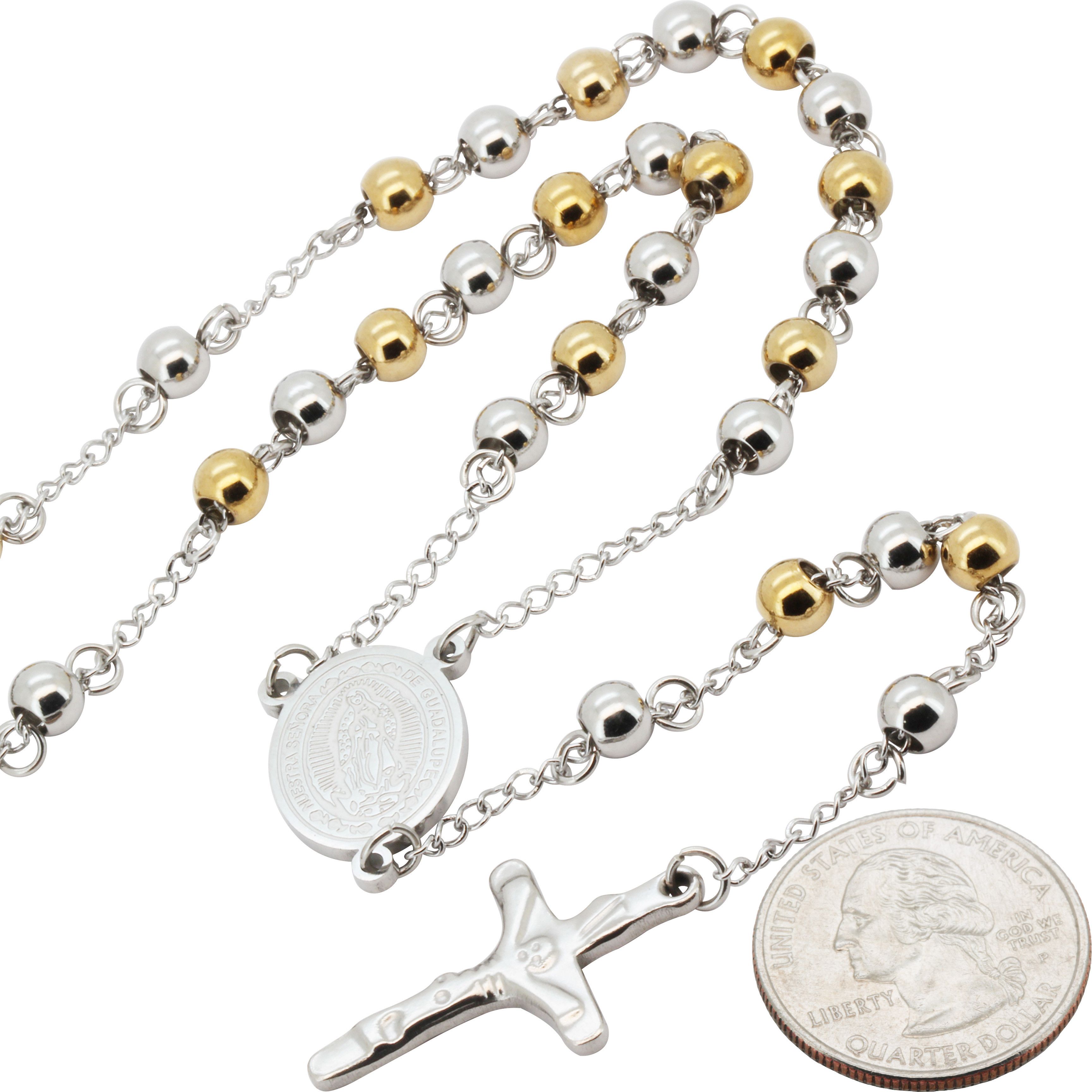 Other 316L Stainless Steel 18k GP 6mm Rosary Necklace 26”+6" Size ONE SIZE - 2 Thumbnail