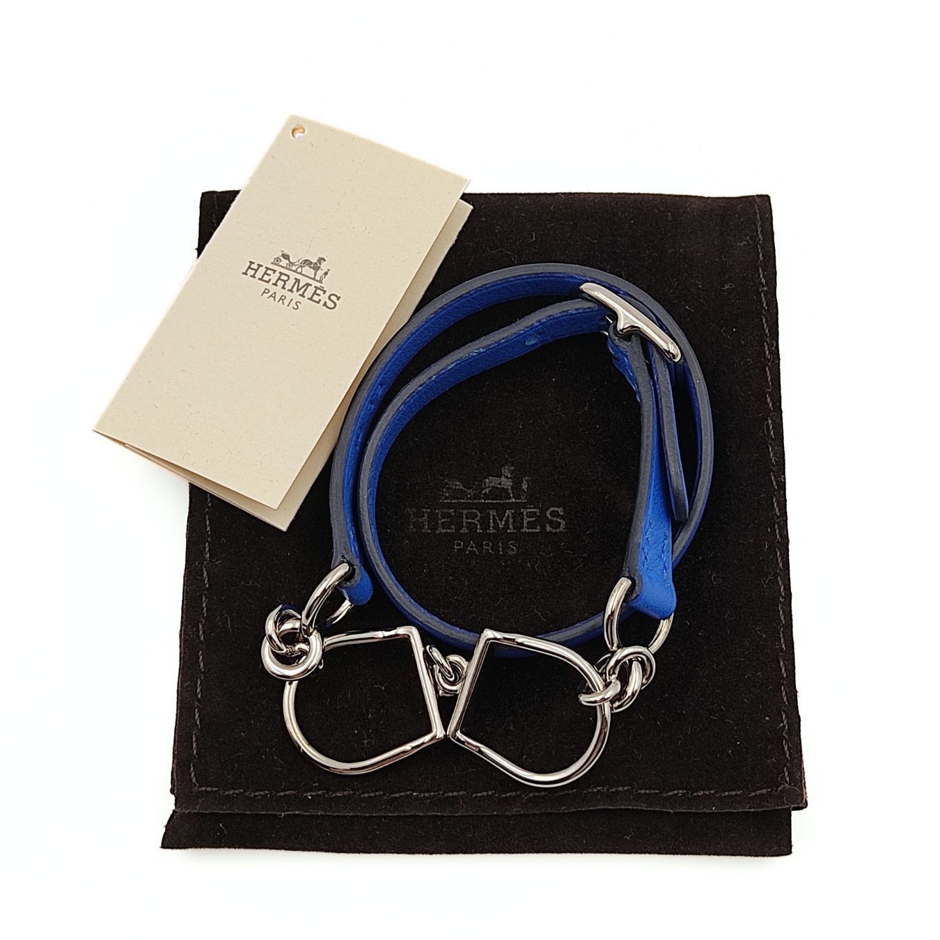 image of Hermes Hermes Etrier Tour Bracelet In Light Blue Leather in Black, Women's