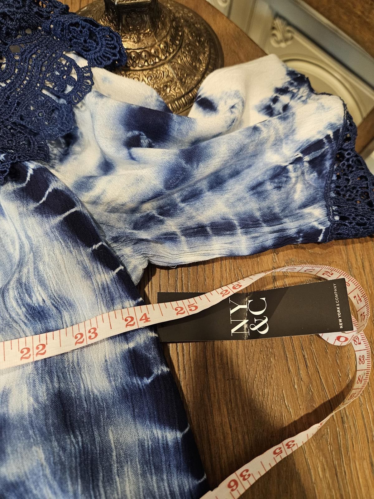 Designer Nwt NYC Navy Tie-Dye Off-Shoulder Coverup with Crochet Trim Size ONE SIZE - 7 Thumbnail
