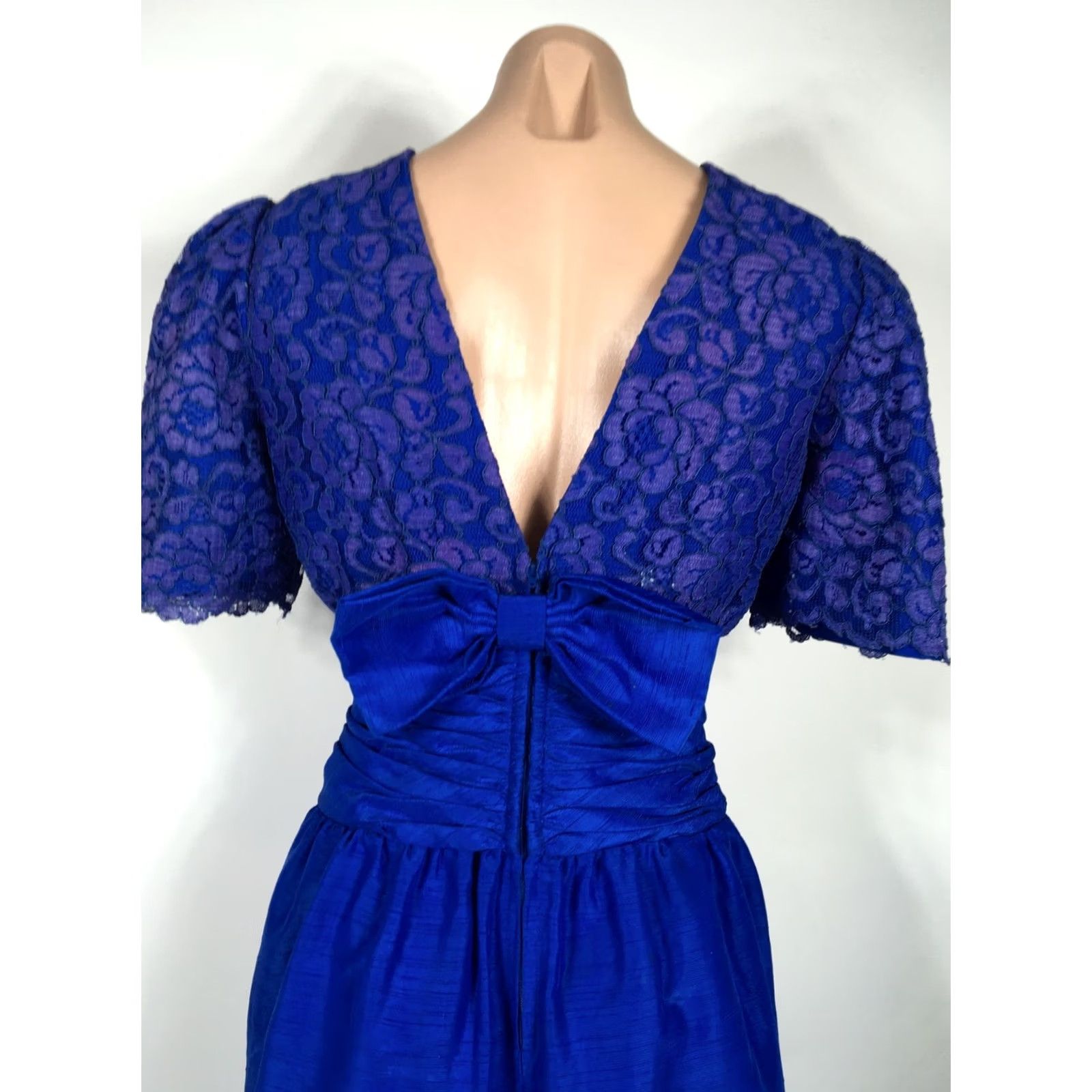 Vintage VTG 60'S Blue Lace Bust Prom Bridesmaid Formal Dress Sheath Empire Waist Maxi S/M Womens Size S / US 4 / IT 40 - 5 Thumbnail