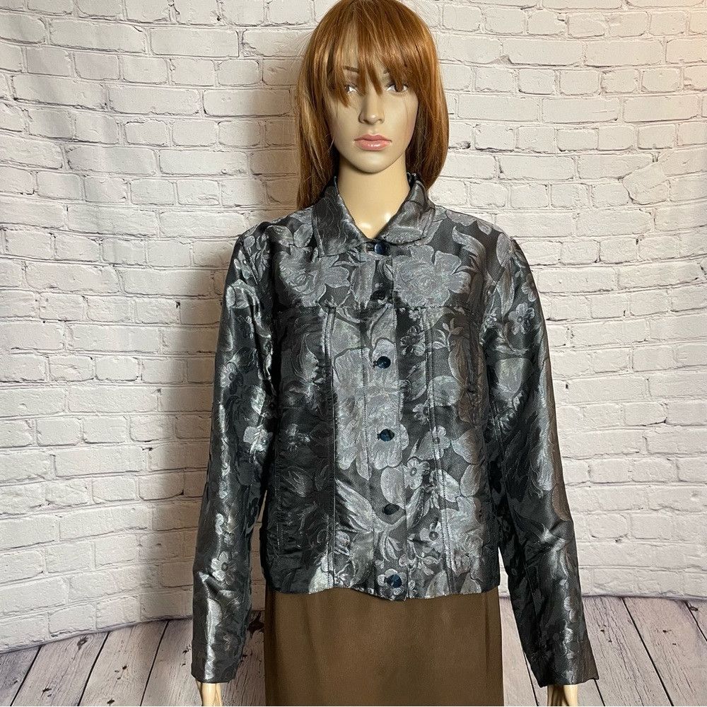 Chicos Chico's Silk Blend Floral Grey Denim Jacket Size 1 US M Size M / US 6-8 / IT 42-44 - 1 Thumbnail