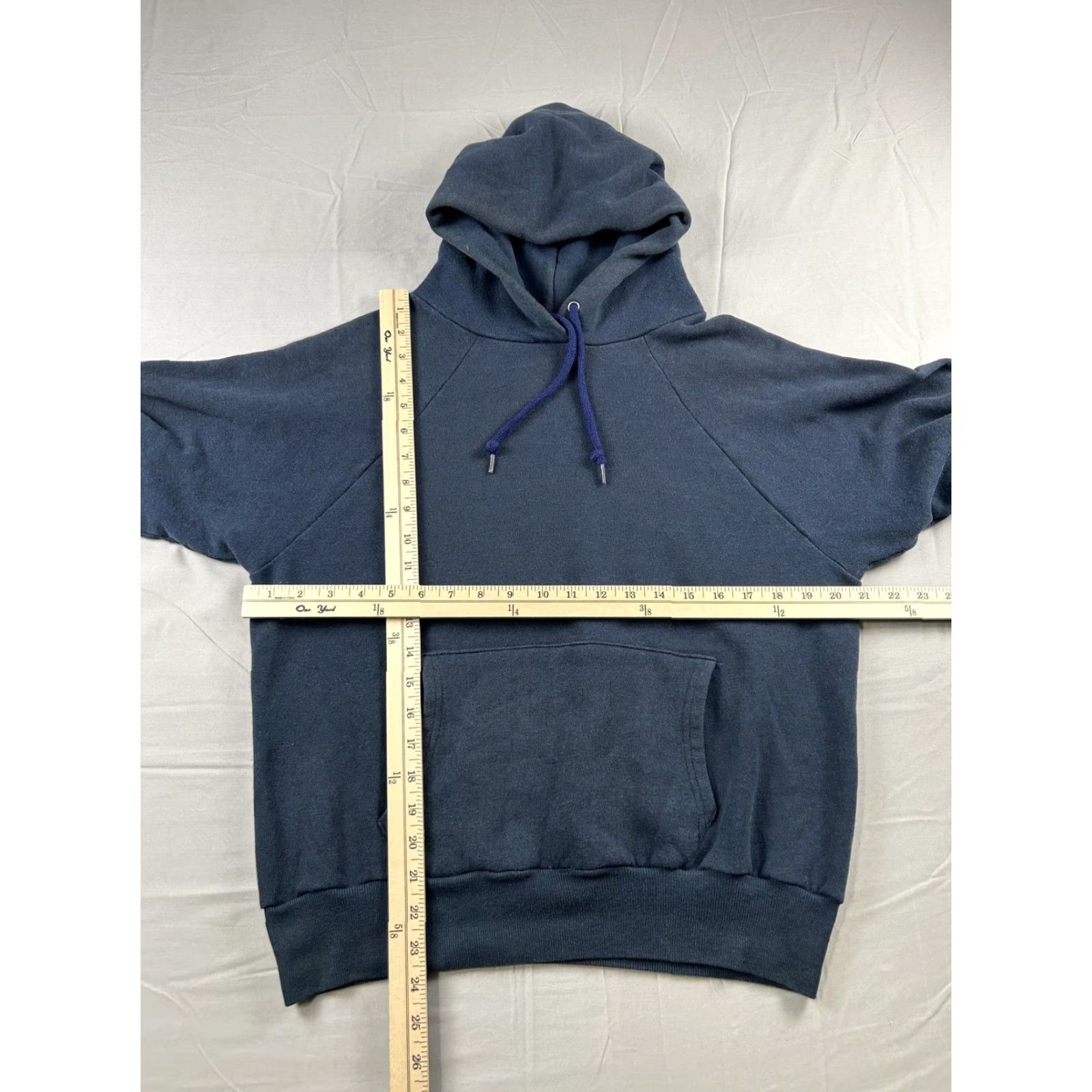 Vintage Vintage Hoodie Mens M Navy Blue 60s 70s Pullover Fleece Hooded Sweatshirt USA Athletic Raglan Pockets Front Kangaroo Size US M / EU 48-50 / 2 - 6 Thumbnail