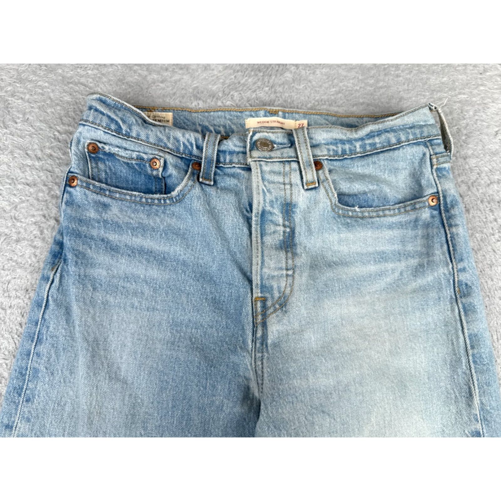 Levi's Levis Premium Jeans Women 27 Blue Denim Big E Wedgie Straight Distressed 27x27 Jeans Women Size 27" / US 4 / IT 40 - 4 Thumbnail