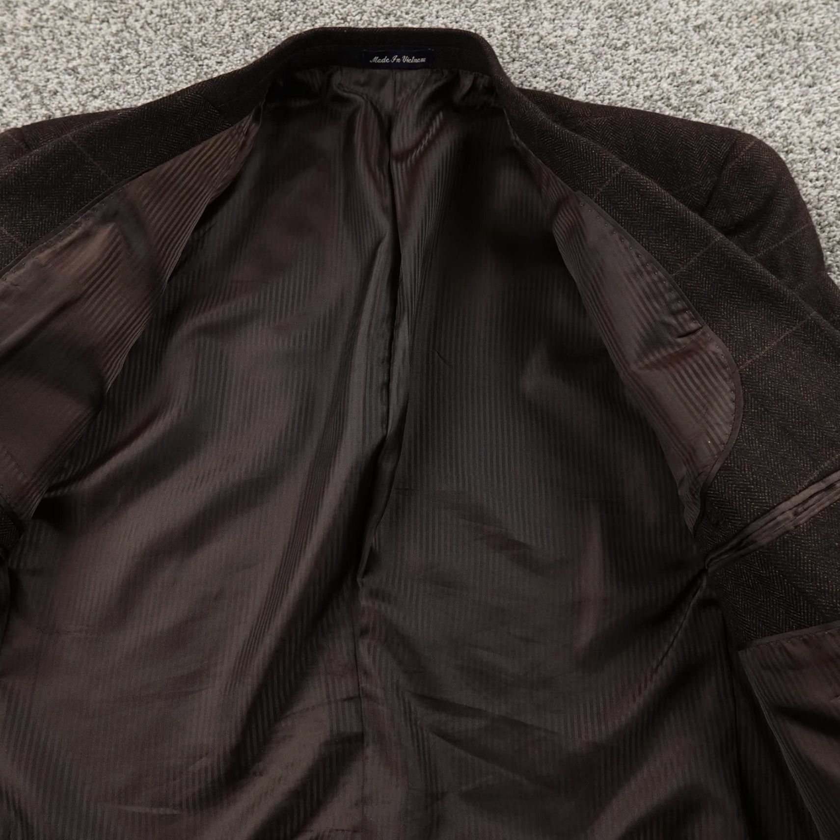 Vintage VINTAGE Alan Flusser Blazer Sport Coat Brown Herringbone Wool Cashmere 44 Regular Mens Jacket Size 44R - 6 Thumbnail