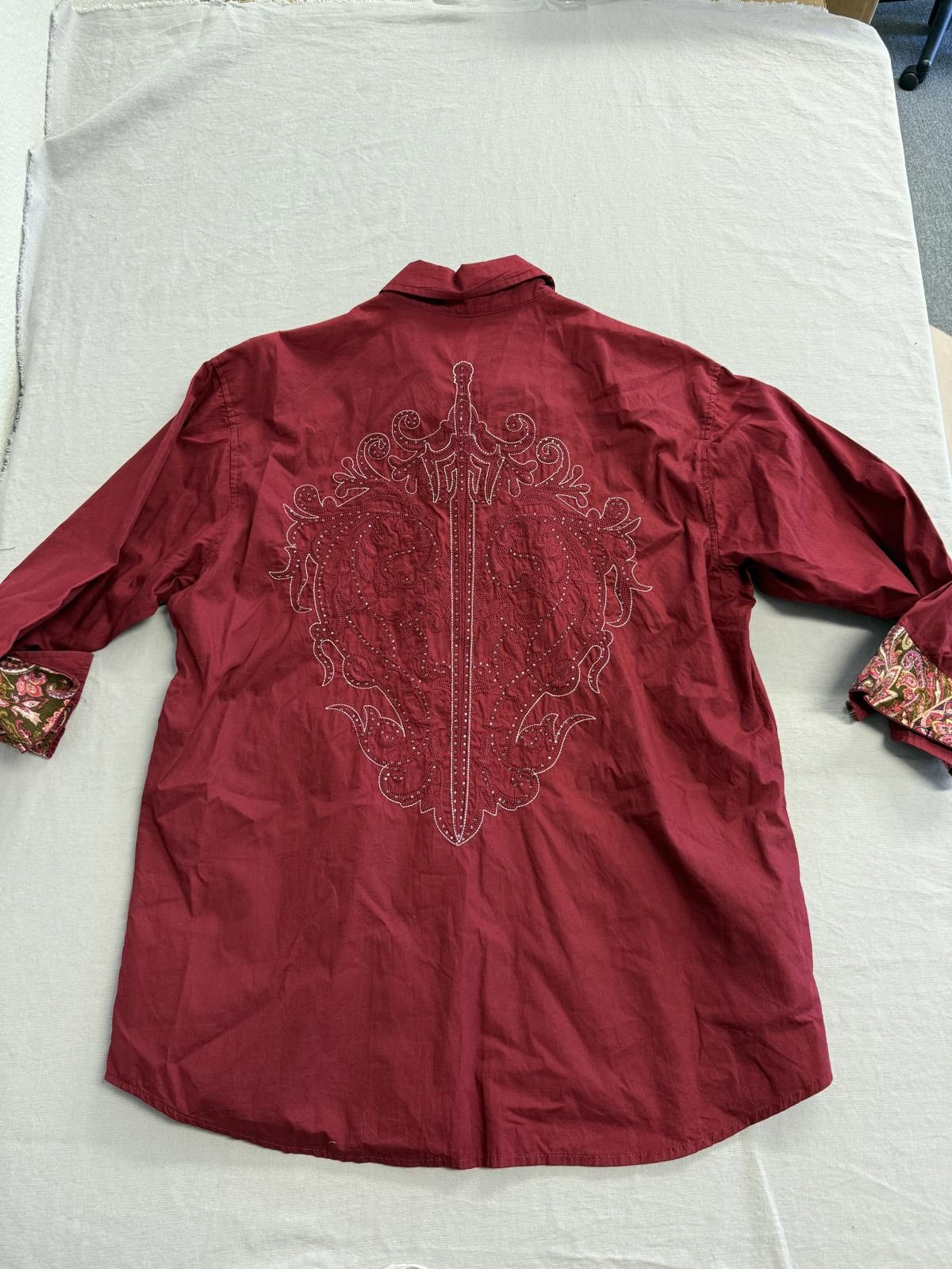Designer Lamasini Button Up - Embroidred Sword Design Red Bedazzled Size US L / EU 52-54 / 3 - 2 Thumbnail