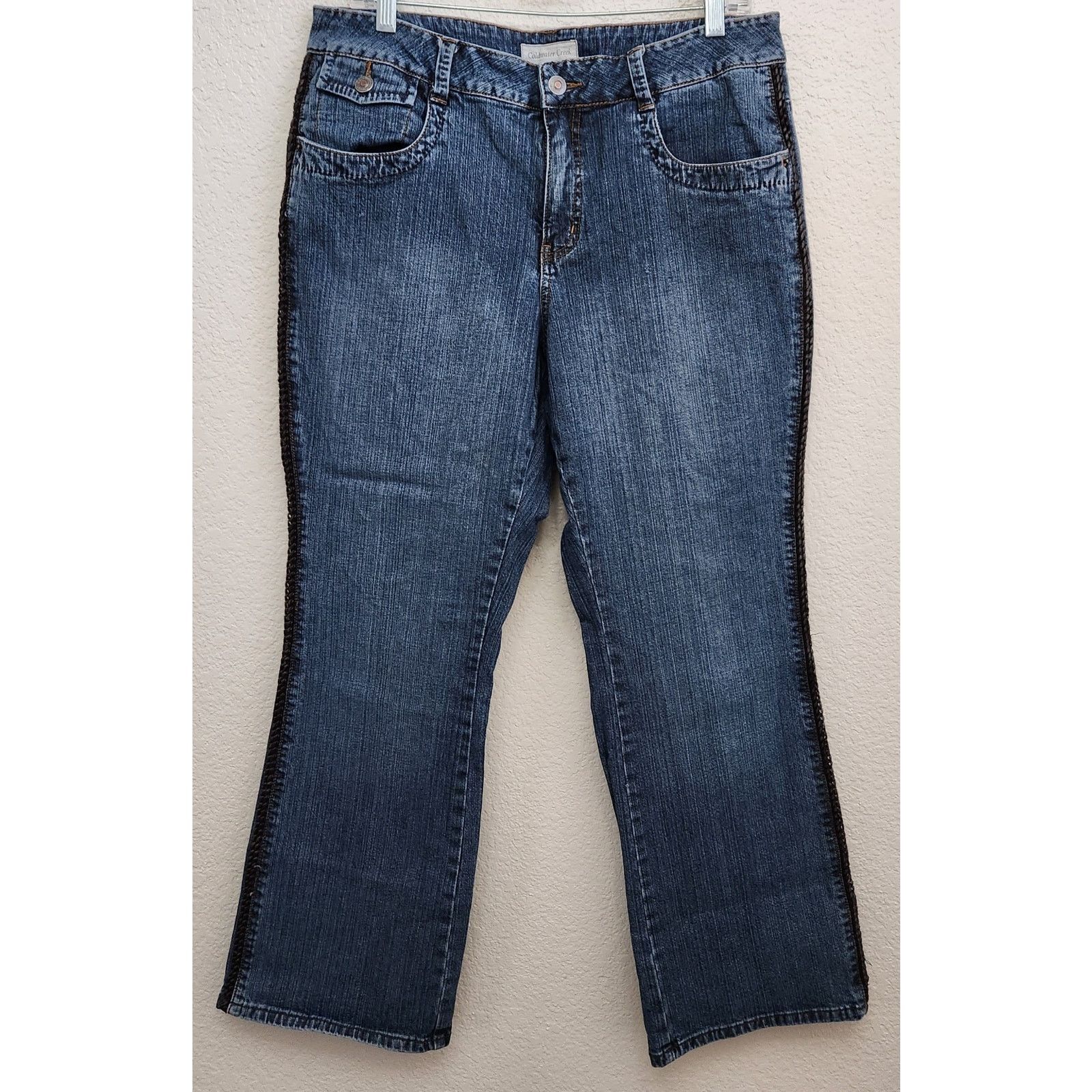 Coldwater Creek Coldwater Creek Blue Leather "Braided Look" Seams Jeans 14P Size 34" / US 12 / IT 48 - 1 Thumbnail