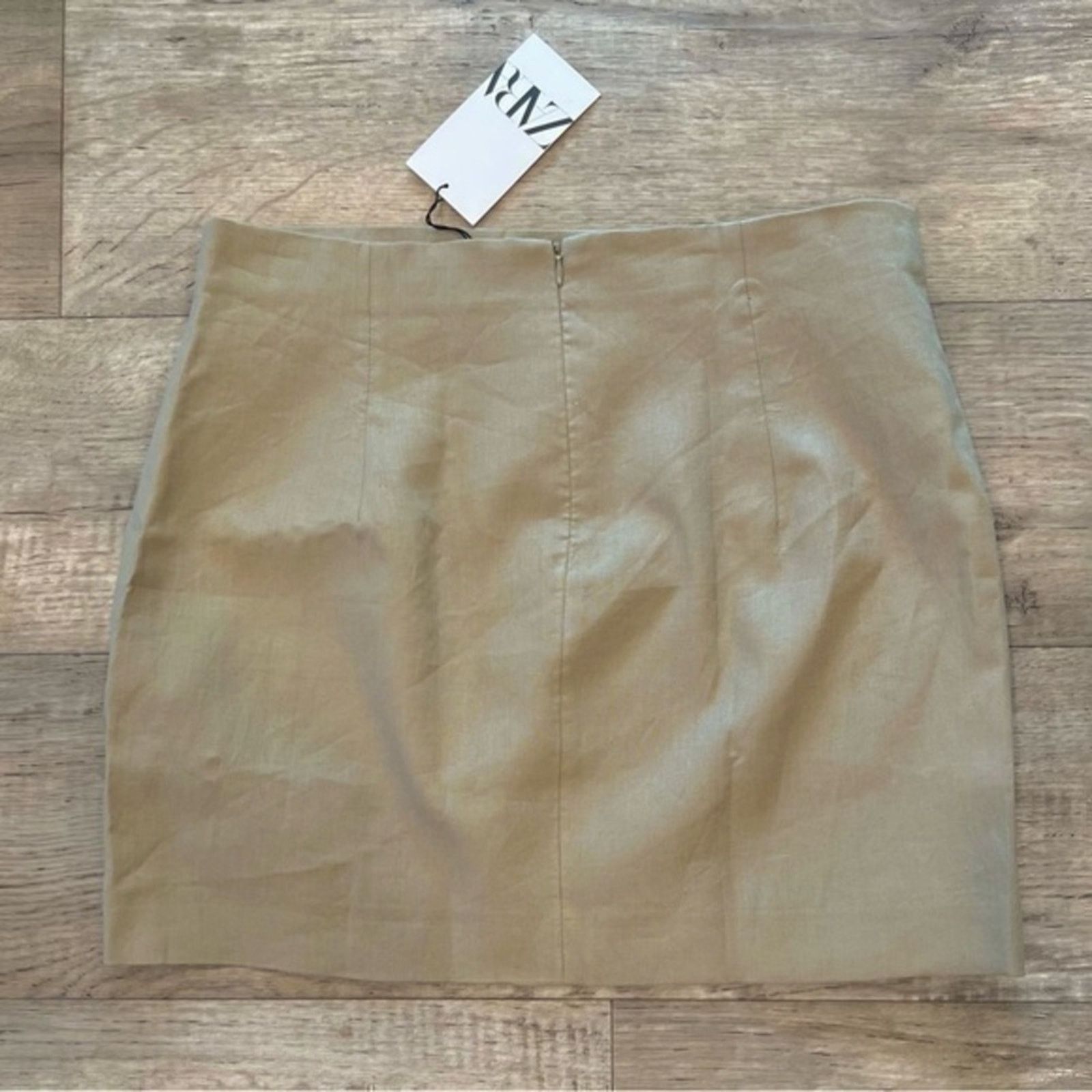 Zara Zara Tan Linen Mini Skirt Slit Beaded Detail High Waisted Size 33" - 20 Thumbnail