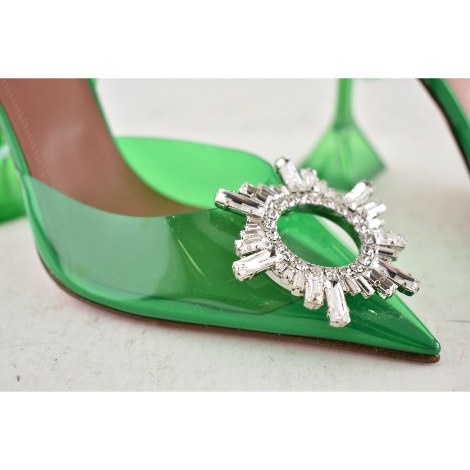Amina Muaddi Amina Muaddi 95 Begum Glass PVC Green Clear Sling Size US 6.5 / IT 36.5 - 6 Thumbnail