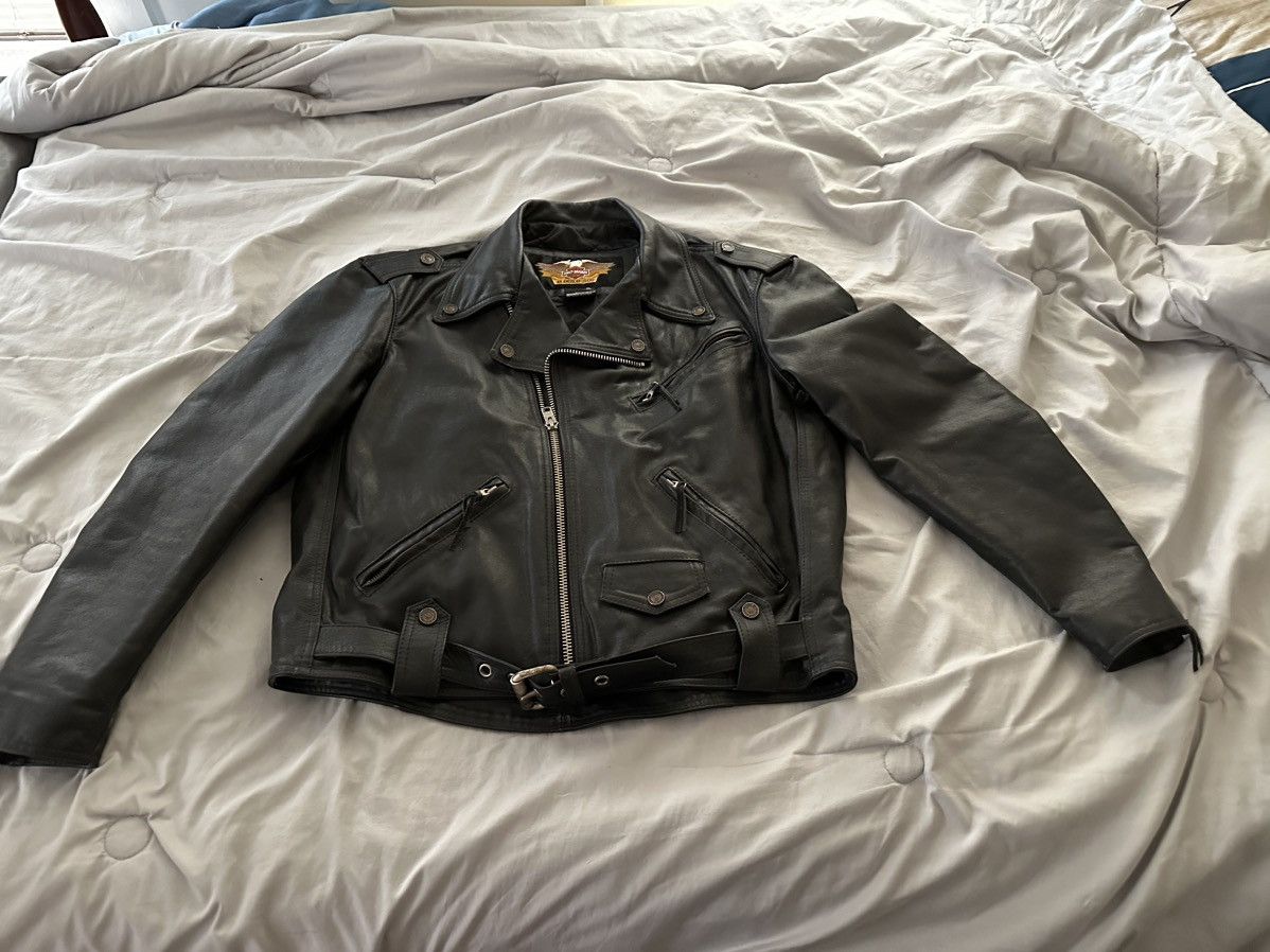 image of Vintage Leather Harley Davidson XL Men’S Motorcycle Jacket in Black, Men's