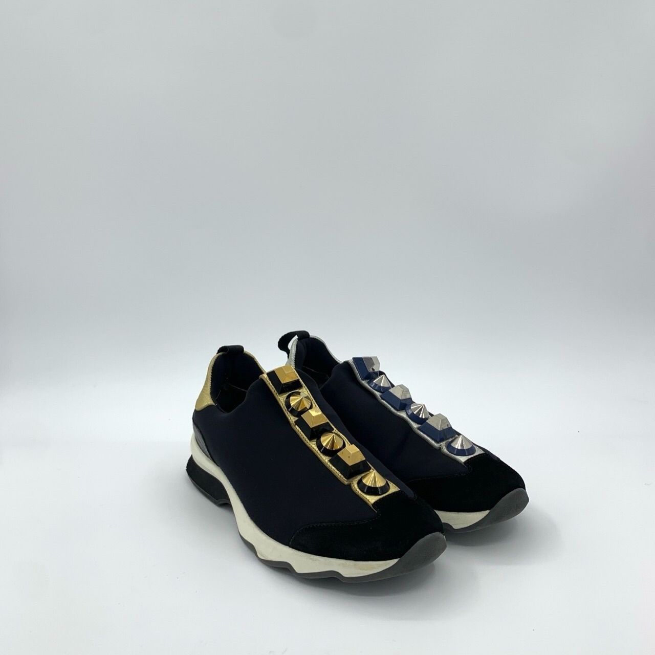 Fendi Fendi Canvas and Leather Contrast Rivet Black Sneakers, Size Size US 5 / EU 37 - 9 Thumbnail
