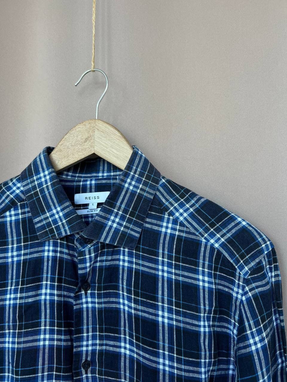 Reiss Reiss Checked Linen Button Down Shirt Mens Size M/L Slim Fit Size US L / EU 52-54 / 3 - 6 Thumbnail