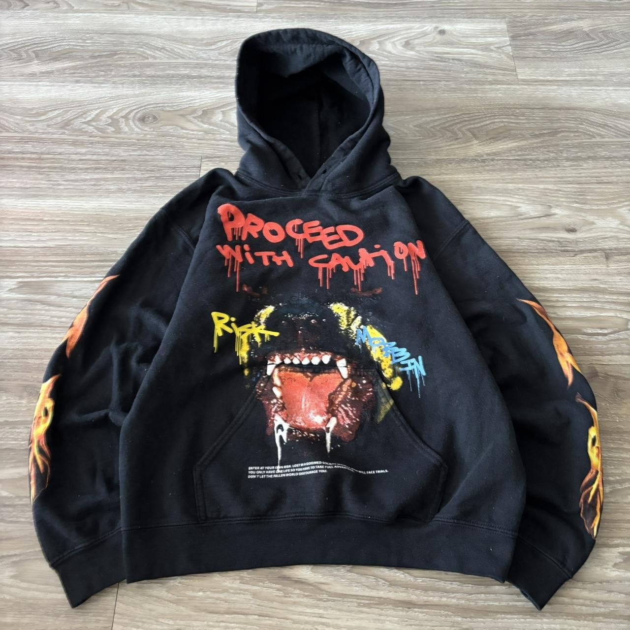 Vintage Crazy Black Streetwear Skater Flame Sleeve Graphic Hoodie! Size S Size US S / EU 44-46 / 1 - 1 Thumbnail