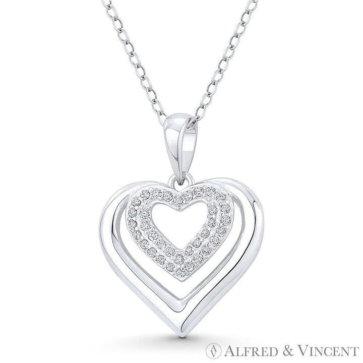 Other Double-Heart CZ Accent Pendant in .925 Sterling Silver Size ONE SIZE - 1 Preview