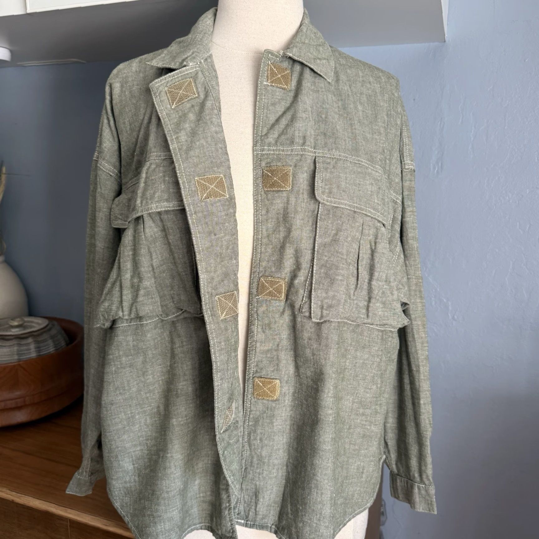 Esprit VINTAGE Esprit Shirt Cargo Pockets Utility Boxy Oversized Size S Green/grey 90s Womens Size S / US 4 / IT 40 - 5 Thumbnail