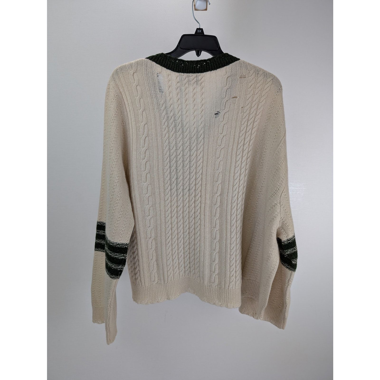 Enfants Riches Deprimes o1rshd1 Asymmetrical Varsity V-Neck Sweatshirt Ivory/Forest Size US XXL / EU 58 / 5 - 8 Thumbnail