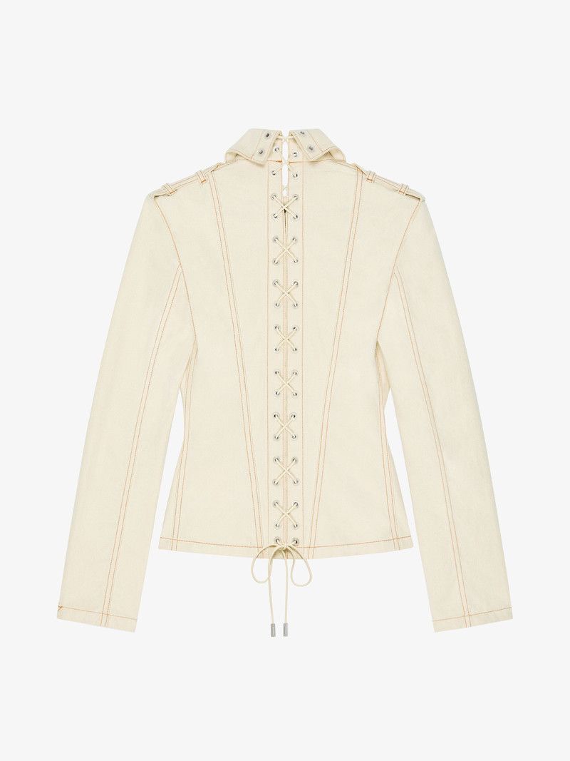 Givenchy o1w1db10326 Lace Up Denim Jacket in Ivory Size XS / US 0-2 / IT 36-38 - 4 Thumbnail