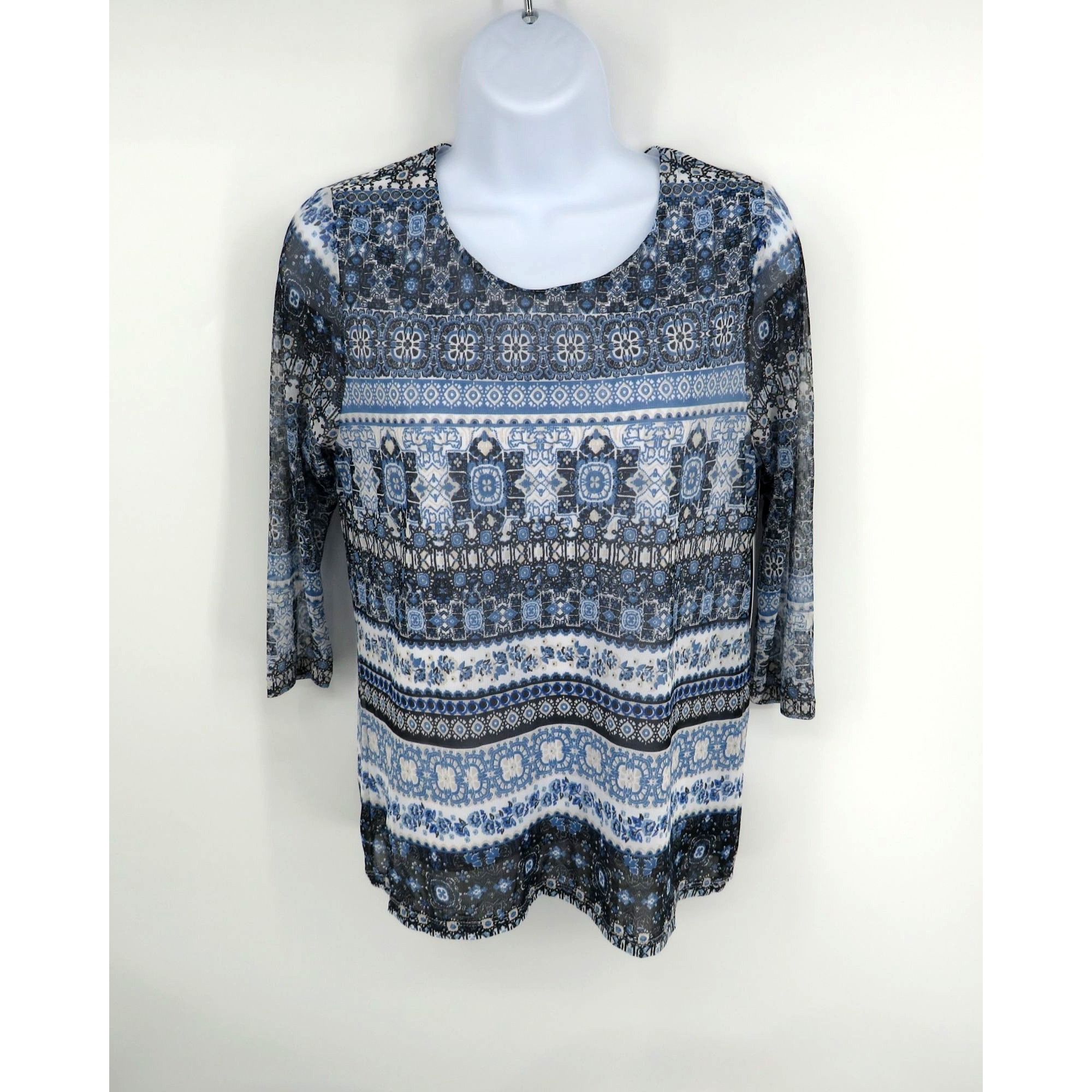 Croft & Barrow Croft & Barrow Womens Printed 3/4 Sleeve Top PXS Blue & Blac Size XS / US 0-2 / IT 36-38 - 1 Thumbnail