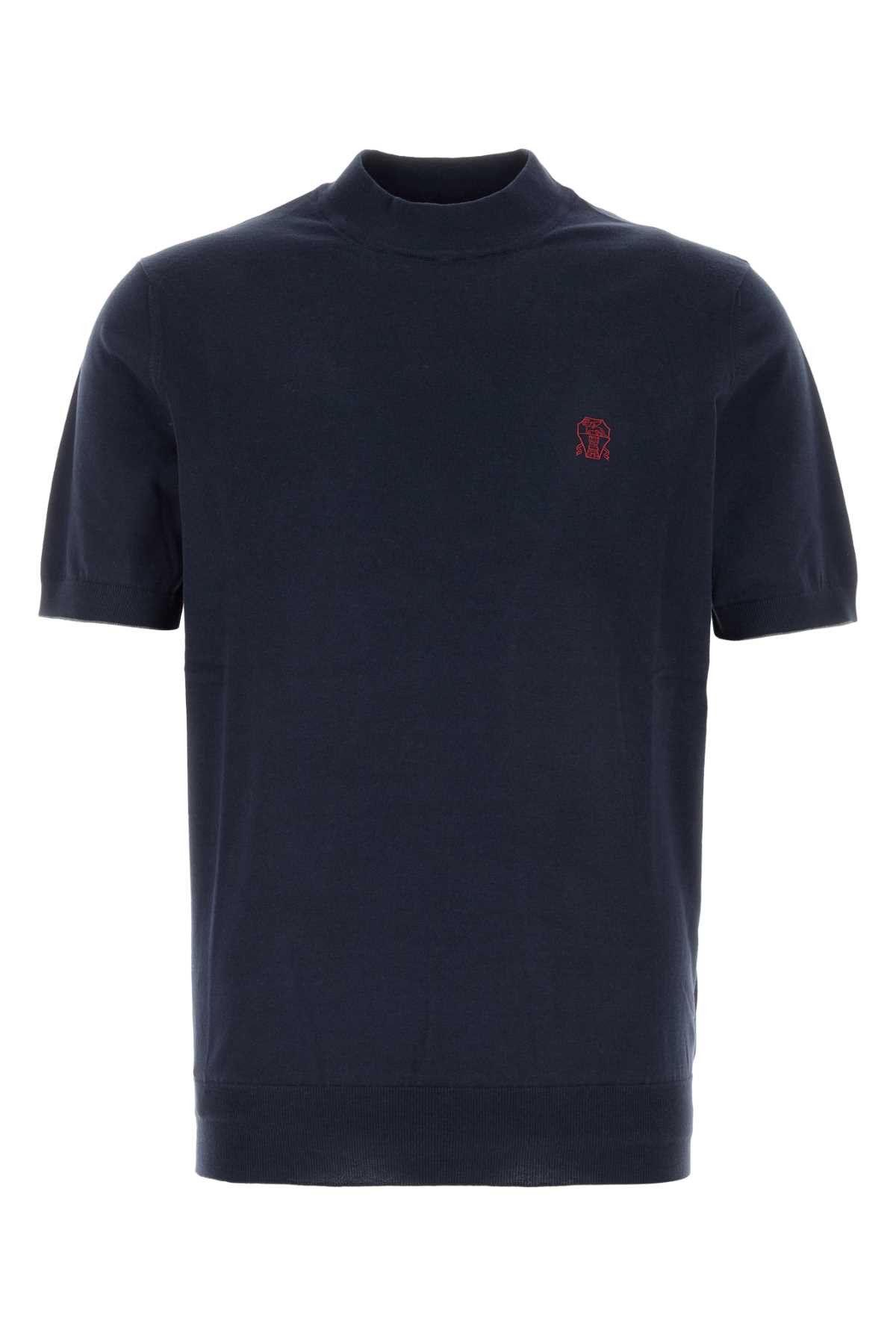 Brunello Cucinelli Navy Blue Knit T-Shirt Size US XXL / EU 58 / 5 - 1 Thumbnail