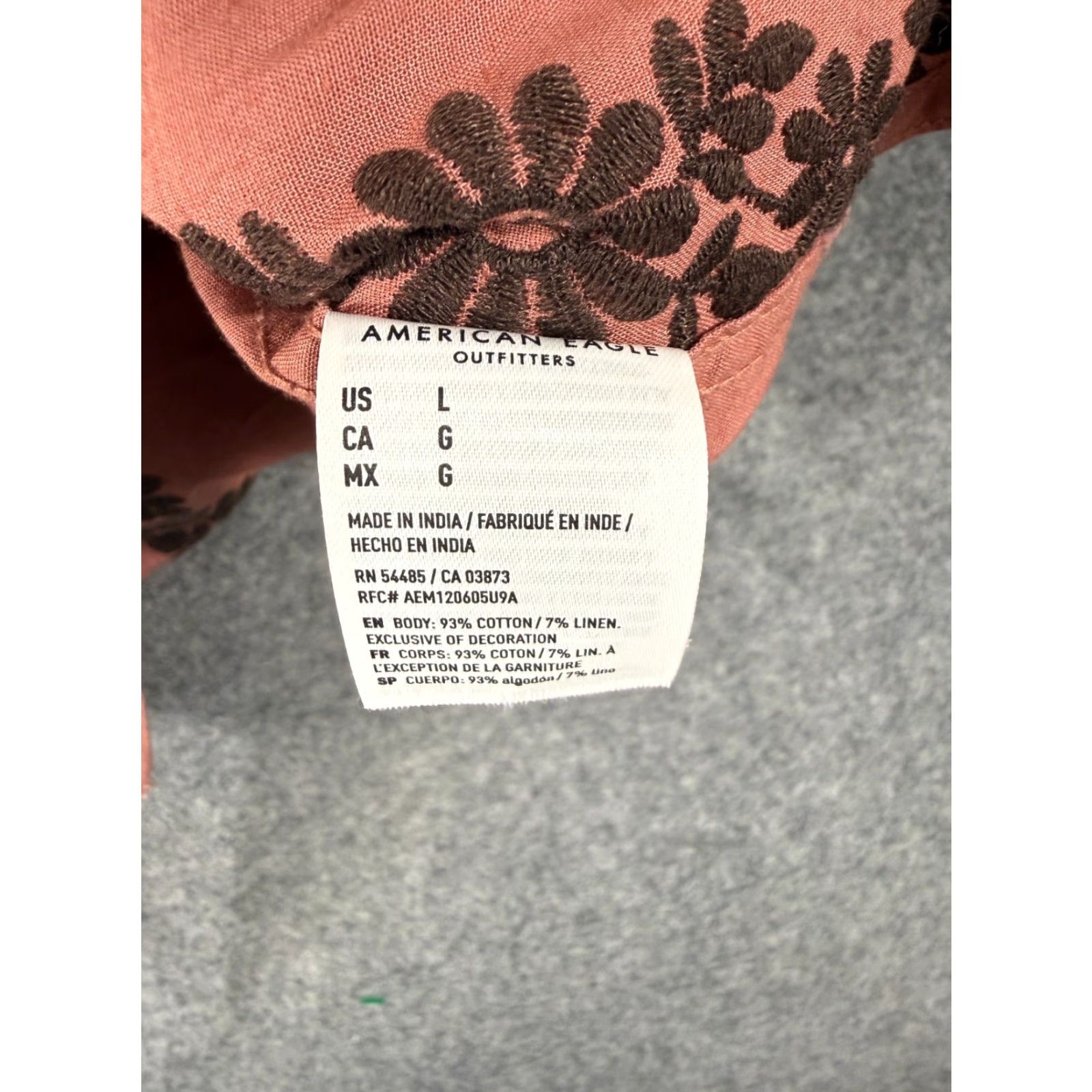 American Eagle Outfitters American Eagle Shirt Mens L Pink Floral Embroidered Button-Up Short Sleeve Relaxed Fit Size US L / EU 52-54 / 3 - 6 Thumbnail