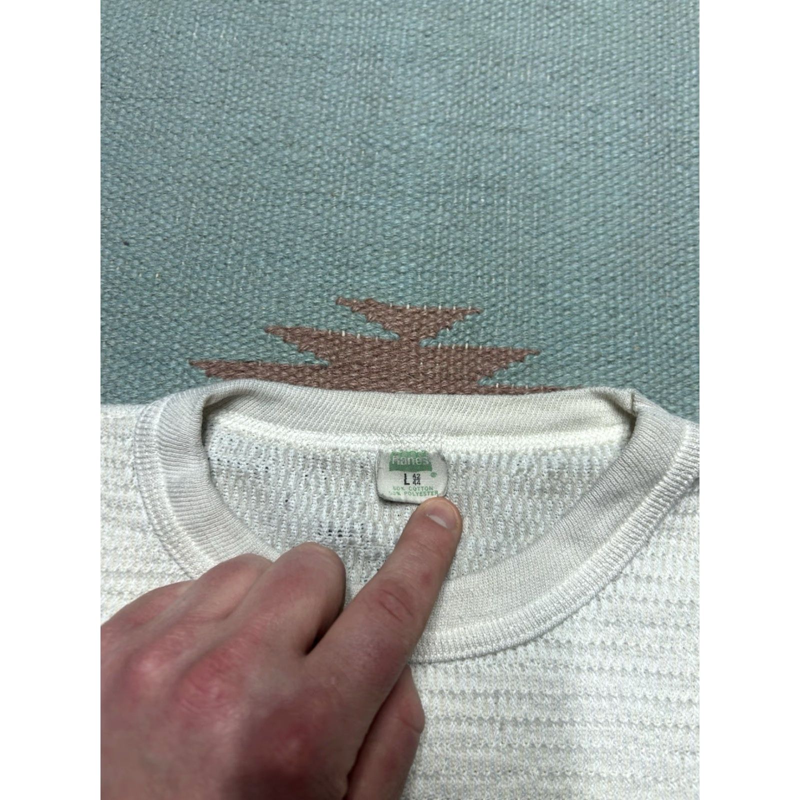 Hanes VINTAGE 70s waffle knit thermal shirt Hanes White Large Men T-Shirt Thermal Base Layer Size US L / EU 52-54 / 3 - 5 Thumbnail