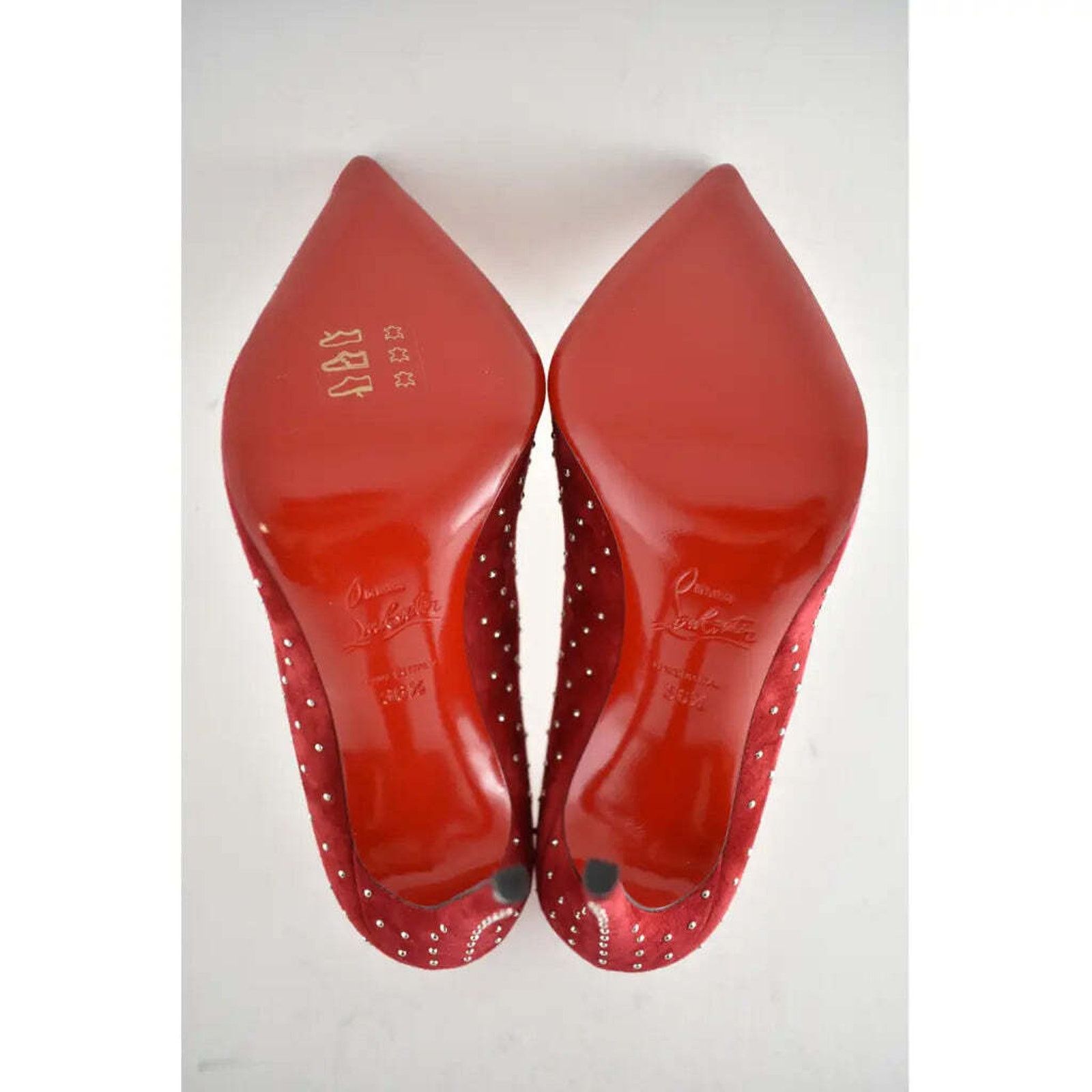 Hot Chick Plume 100 Red Carmen Stud Suede Heel Pump 36.5