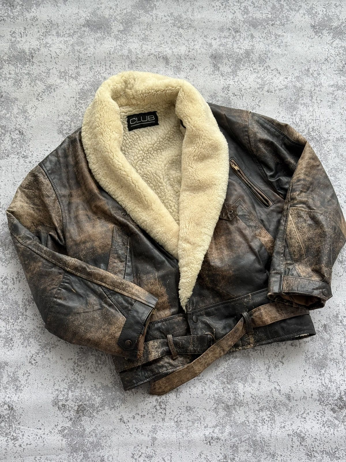 Vintage Rare Club UK Vintage Shearling Leather Jacket Size US M / EU 48-50 / 2 - 2 Thumbnail