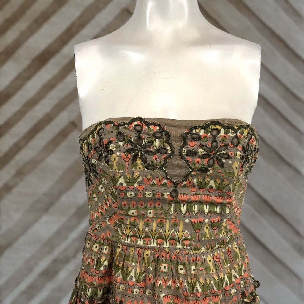 Anthropologie Floreat Anthropologie Strapless Peplum Top Brown Floral Eyelet Embroidered Sz 0 Size XS / US 0-2 / IT 36-38 - 1 Thumbnail