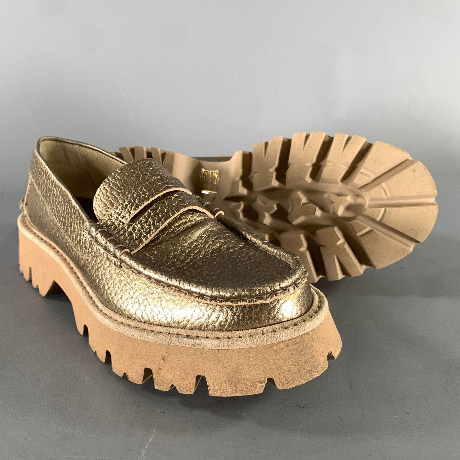 Pedro Garcia PEDRO GARCIA Gold Tan Metallic Pebble Grain Loafer Flats Size US 8 / IT 38 - 5 Thumbnail
