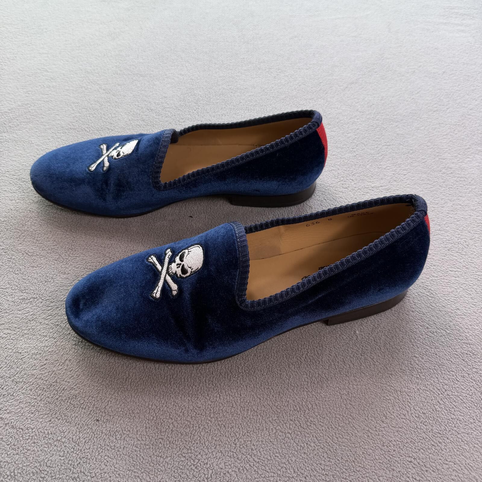 Del Toro Del Toro Navy Velvet Skull Embroidered Slippers Loafers Men Size US 8 / EU 41 - 2 Thumbnail