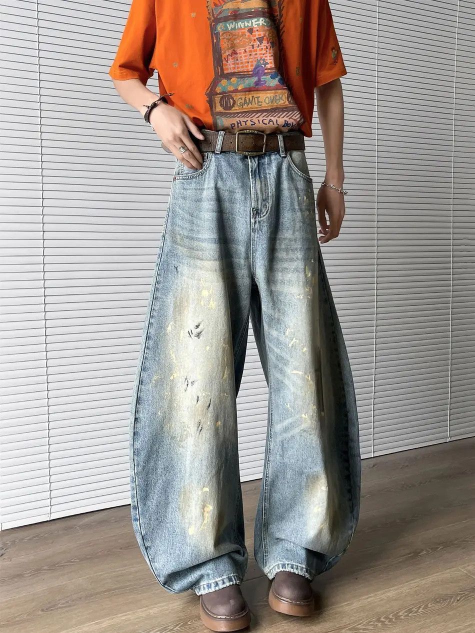 Japanese Brand Retro loose splashed ink dirty dyed jeans Size US 32 / EU 48 - 5 Thumbnail