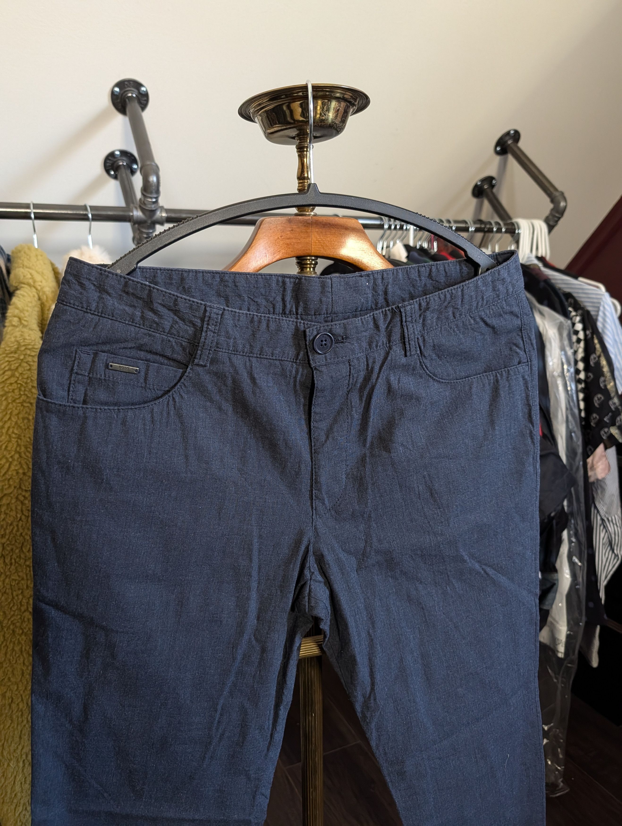 Hugo Boss Gray/blue textured logo badge cotton chino pants 32 Size US 32 / EU 48 - 2 Thumbnail