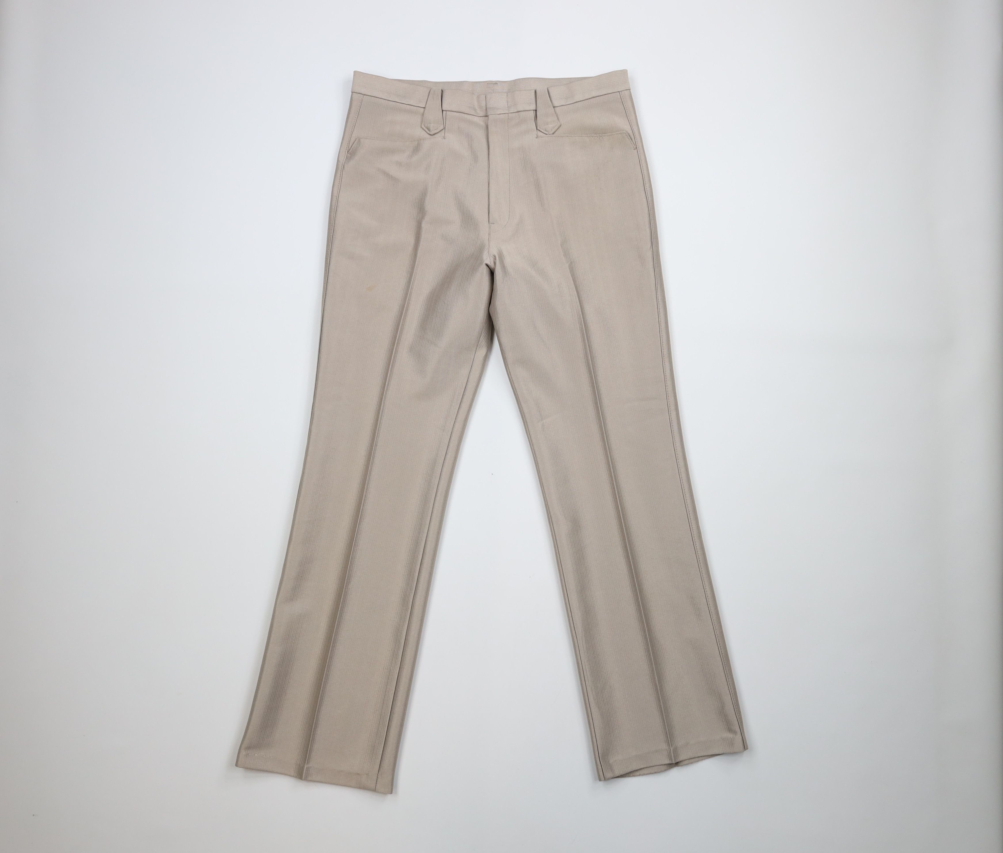 image of Vintage 60S 70's Streetwear Knit Wide Leg Bell Bottoms Pants in Beige, Men's (Size 33)