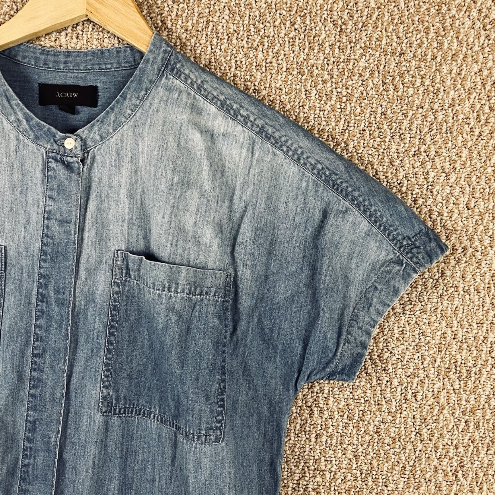 J.Crew J.Crew Denim Chambray Romper Women's 14 Blue Short Sleeve Button 2010s Y2K T59 Size 36" / US 14 / IT 50 - 3 Thumbnail