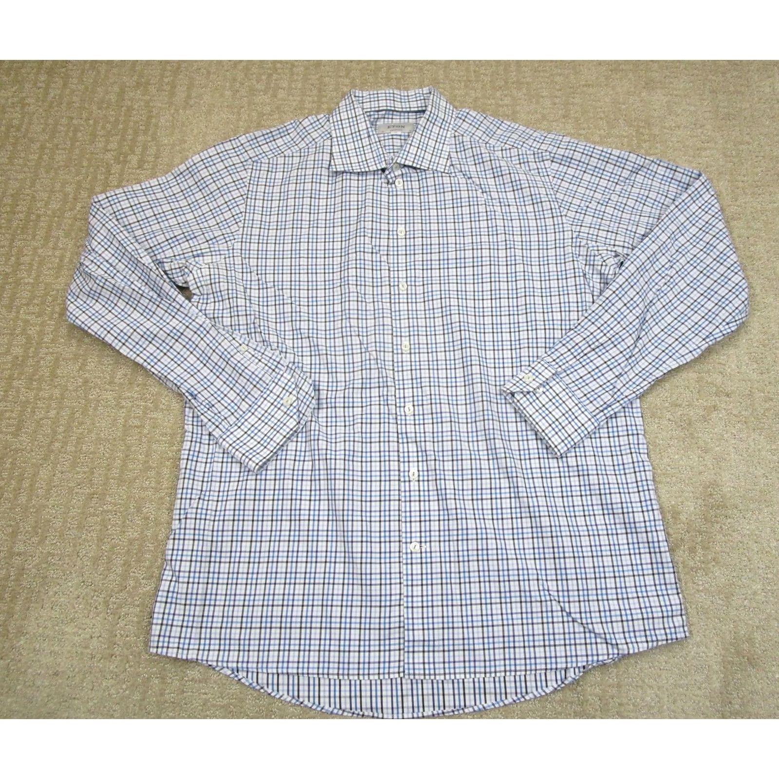 Eton Eton Shirt Mens 2XL Blue Plaid Button-Down Long Sleeve Casual Business Shirt Size US XXL / EU 58 / 5 - 2 Thumbnail