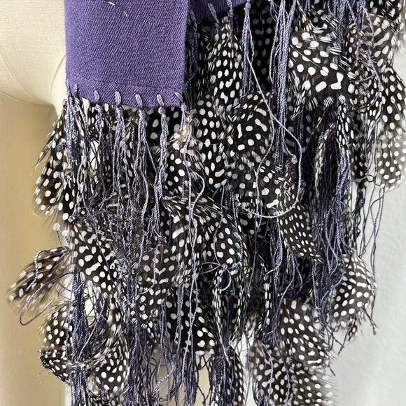 Designer × Handmade Anna Trzebinski Stole with Guinea Fowl Feather Pashmina Feat Size ONE SIZE - 3 Thumbnail