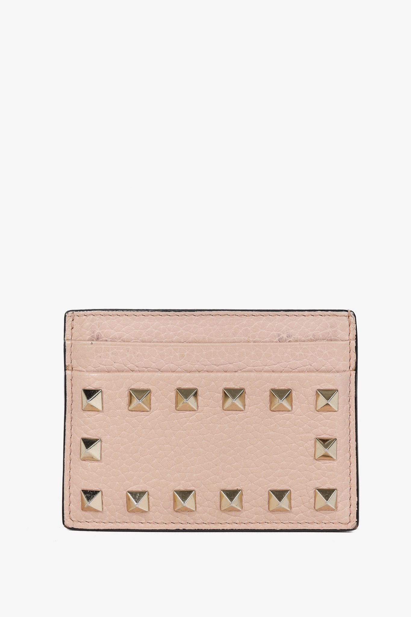 Valentino Valentino Garavani Peach Rockstud Leather Card Holder Size ONE SIZE - 1 Thumbnail