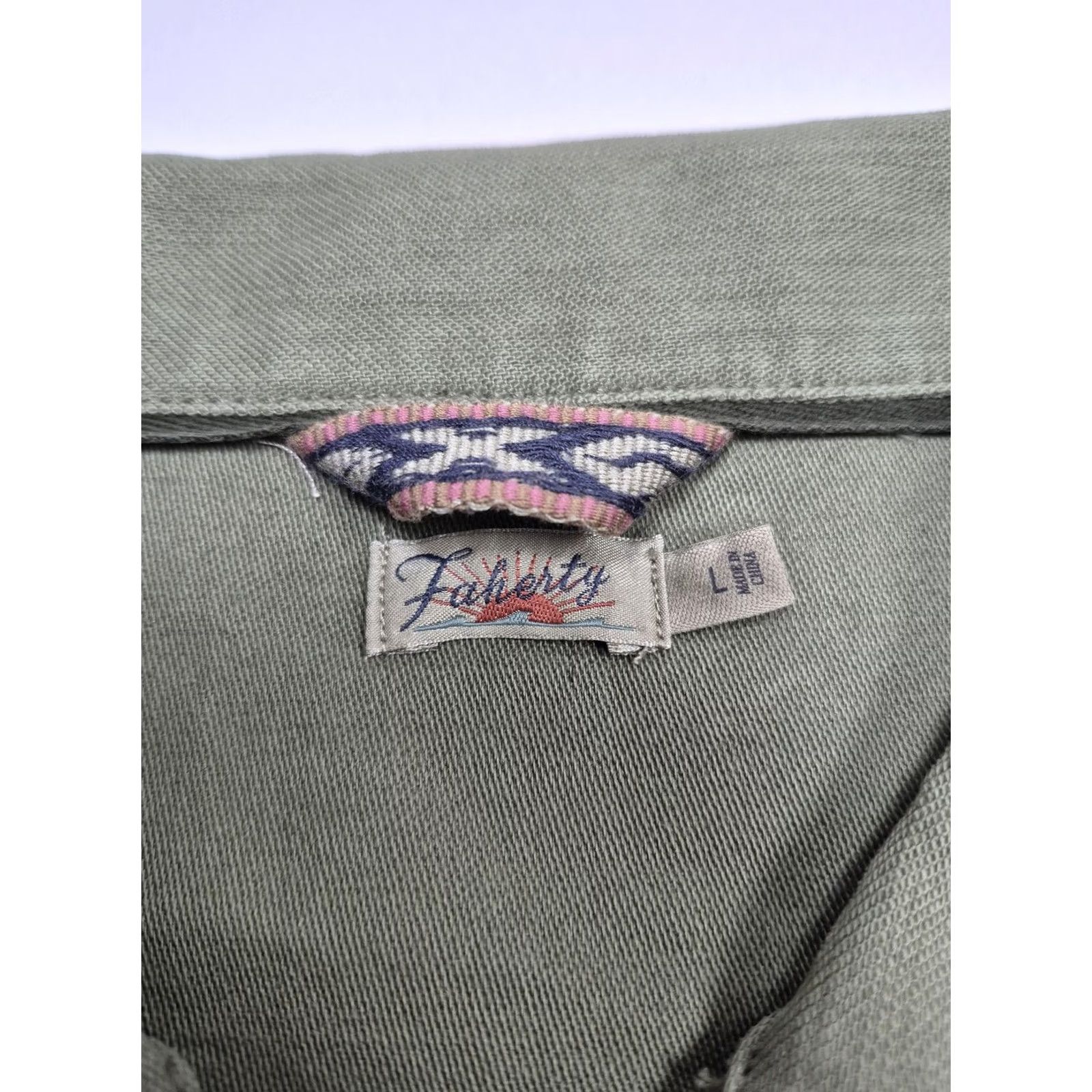 Faherty Faherty Green Cotton Military Jacket Shacket Overshirt L Women's Shirt Jacket Casual Workwear Front Button Pockets Size L / US 10 / IT 46 - 3 Thumbnail