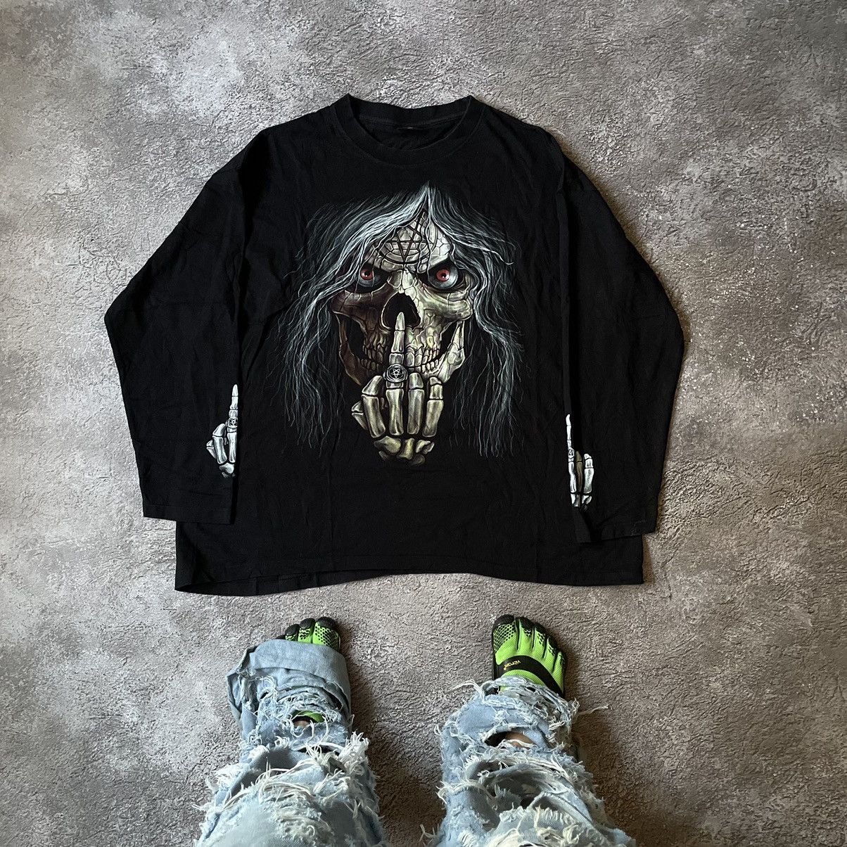 Band Tees Vintage Y2K FUCK MIDDLE FINGER FACE Horror SKELETON 90S Size US M / EU 48-50 / 2 - 1 Thumbnail