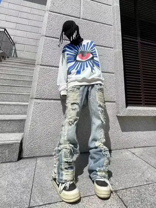 Designer × Japanese Brand × Vintage flared damaged grunge ripped pants Size US 30 / EU 46 - 1 Thumbnail