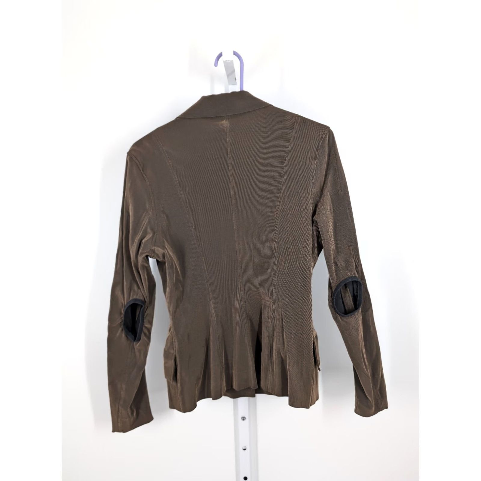 plein sud VINTAGE Plein Sud Blazer Womens 90s Brown Lycra Metallic 10 Stretch Snap Jacket Size L / US 10 / IT 46 - 4 Thumbnail