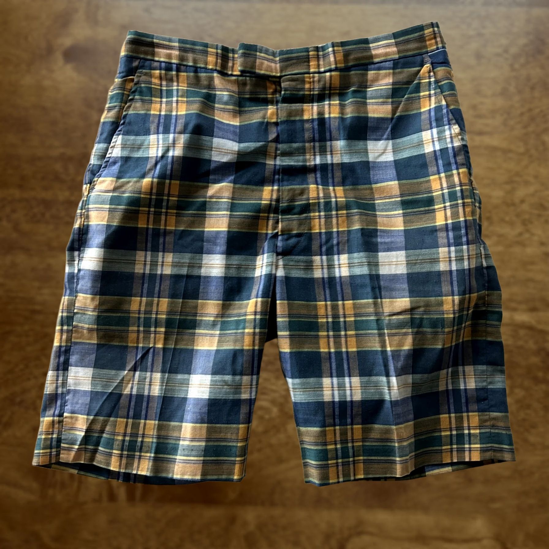 Vintage Vintage 80s Chino Shorts Mens 28 Blue Plaid Flat Front 8" Inseam Casual Summer Size US 28 / EU 44 - 1 Thumbnail