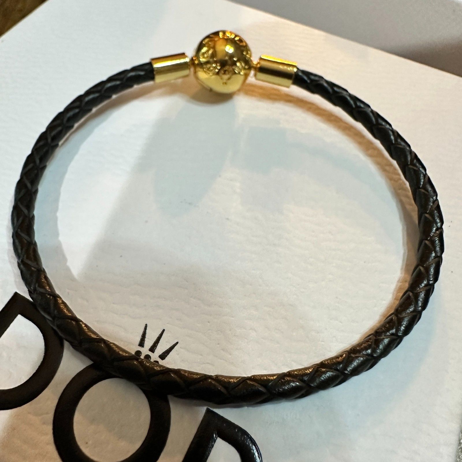 pandora Authentic Pandora BlackLeather Braided Wrap Bracelet, Gold P Size ONE SIZE - 4 Thumbnail