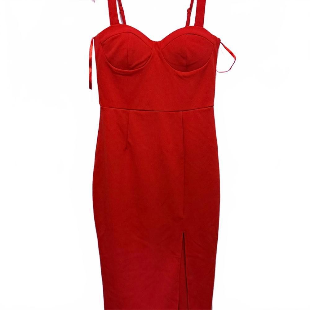 Designer Stylish Red Bodycon Dress with Sweetheart Neckline Size S / US 4 / IT 40 - 2 Thumbnail