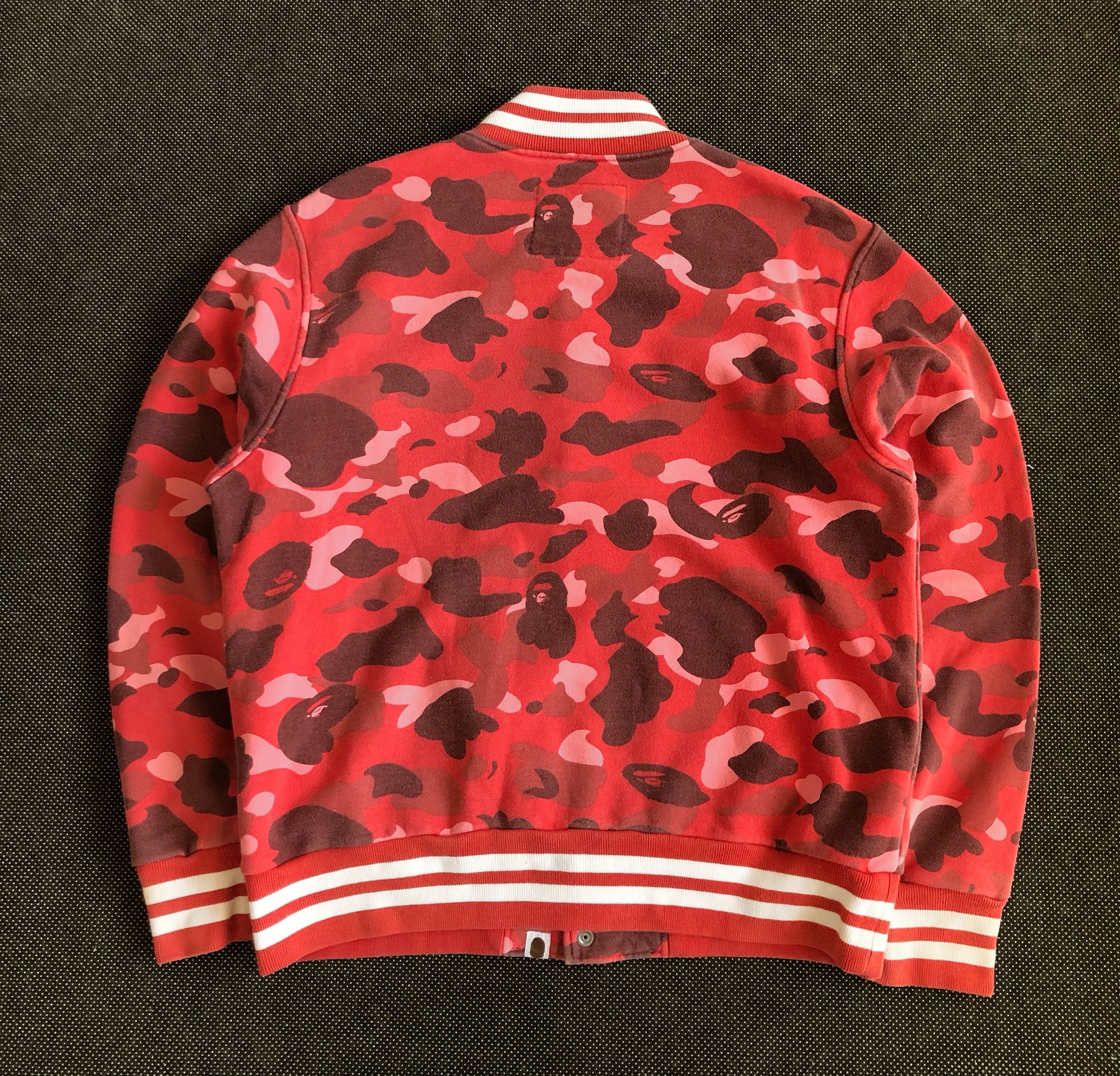 Bape RARE🔥BAPE OG RED CAMO SWEAT VARSITY JACKET Size US L / EU 52-54 / 3 - 3 Thumbnail