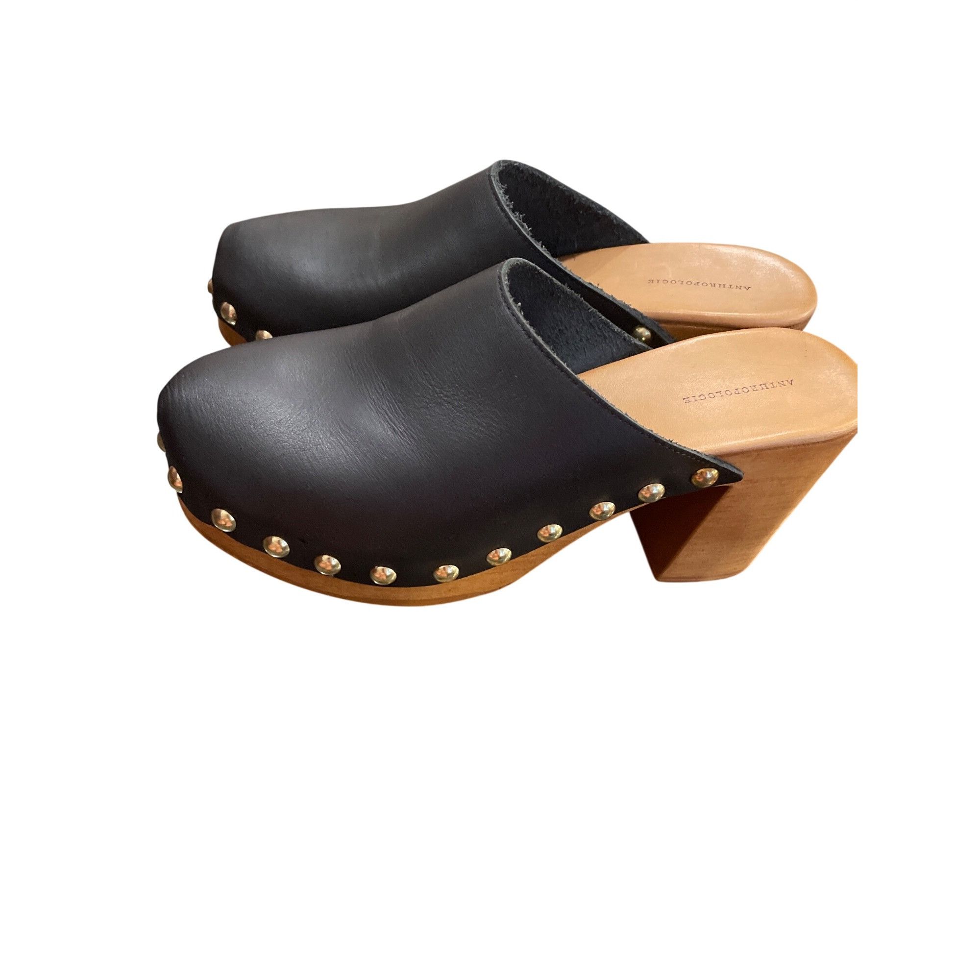 Anthropologie Anthropologie wms black leather 3.5" block heeled clogs shoe Size US 9.5 / IT 39.5 - 15 Thumbnail