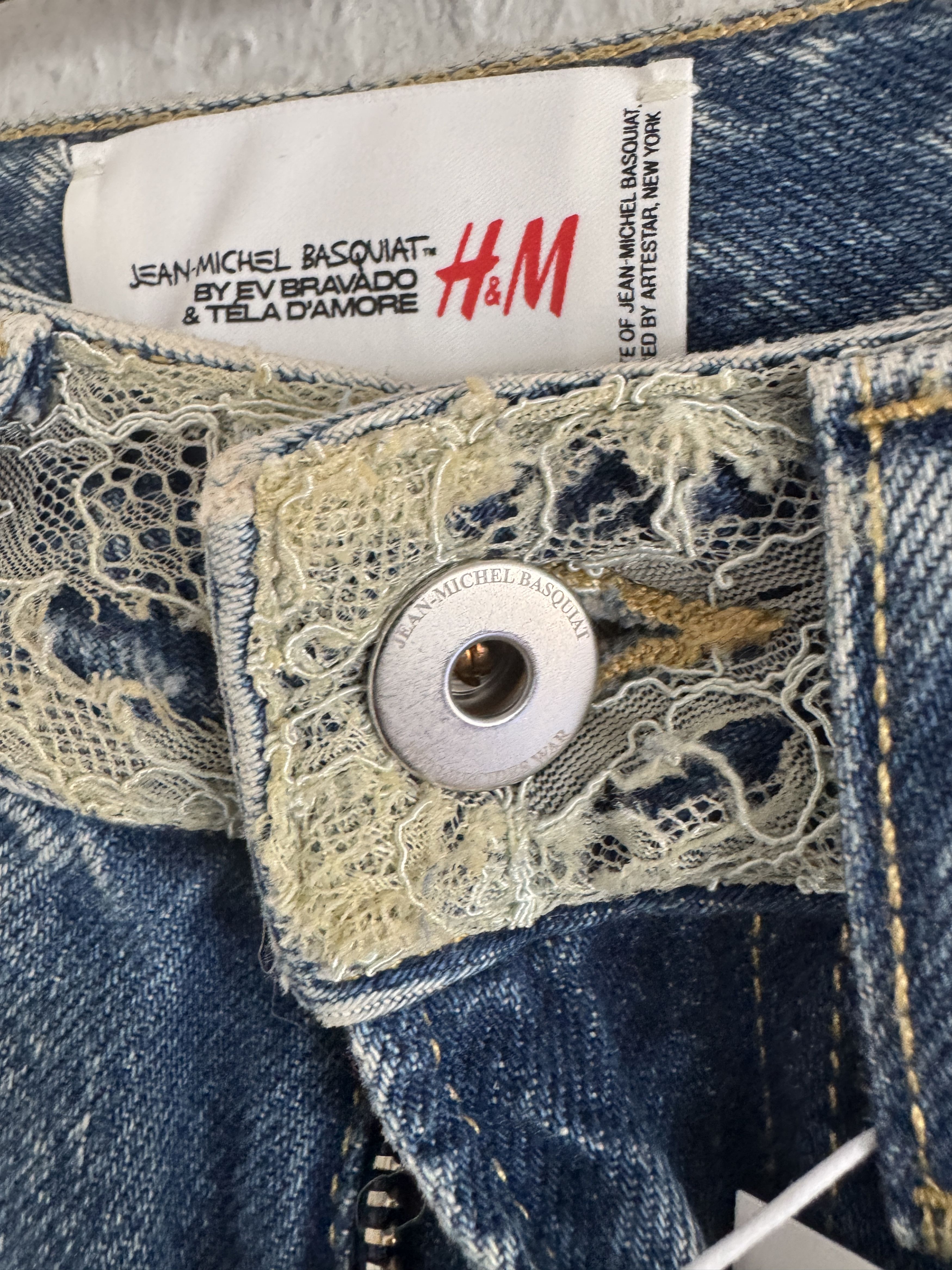 H&M × Jean-Michel Basquiat × Who Decides War Distressed rhinestone graphic jeans Size US 27 - 12 Thumbnail